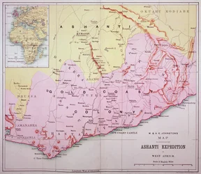 Gold Coastin kartta kolmannen Ashanti-retkikunnan aikana vuonna 1874